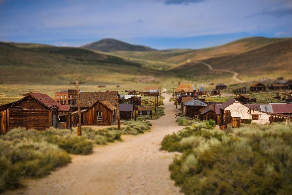 Looking down a road toward Bodie state park.
