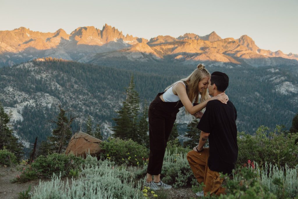 couple excited at sunrise in mammoth lakes
