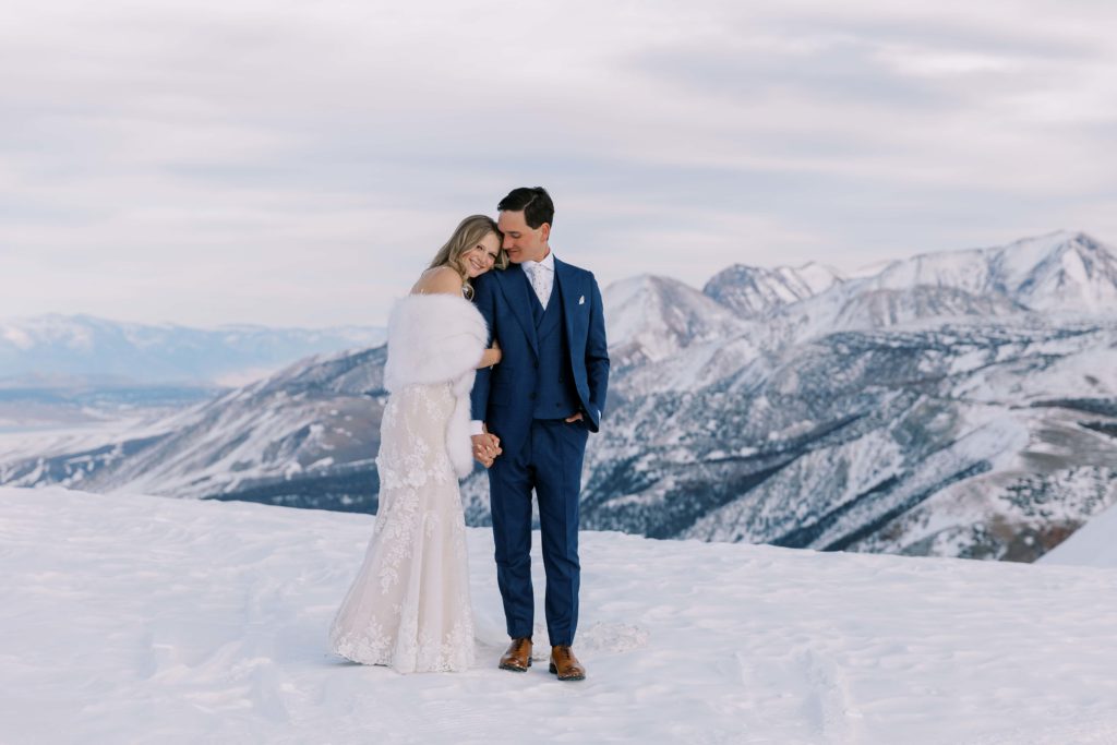bride and groom on mammoth mountain