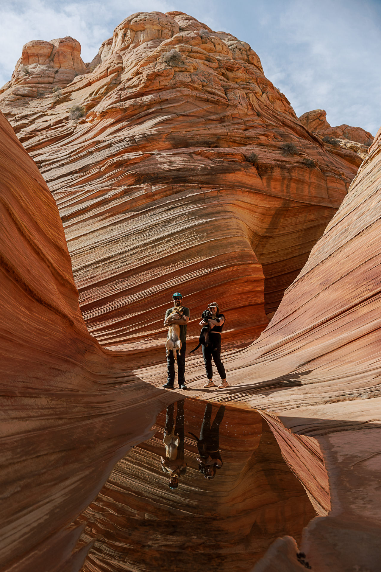 Couple dancing at The Wave during golden hour