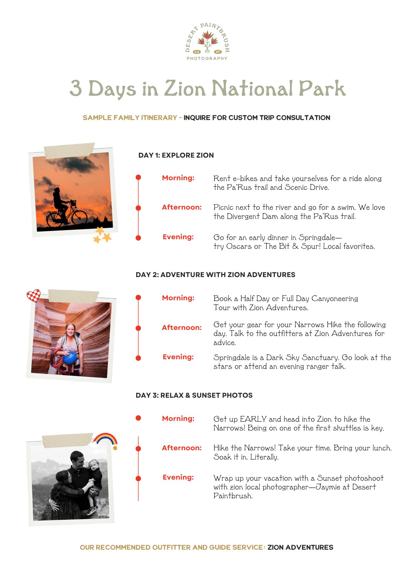 zion vacation free itinerary